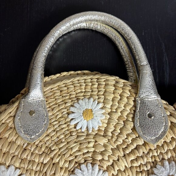 FLAWED, READ -- POOLSIDE Daisy Embroidery Maxine Straw Beach Tote Bag Purse - Picture 3 of 12